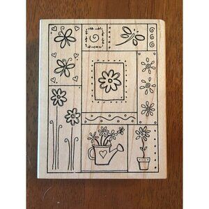 Rubber Stamp Spring Garden Flowers Butterflies Dragonfly Wood Mount Scrapbooking